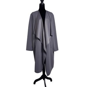 Nine West Duster Coat Women XL Gray Excellent Draped Waterfall Open Front Jacket